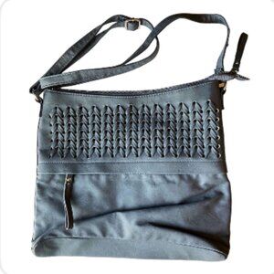 Cato Gray Crossbody Purse with Woven Knit-Texture Front & Paisley Lining(1080-4)